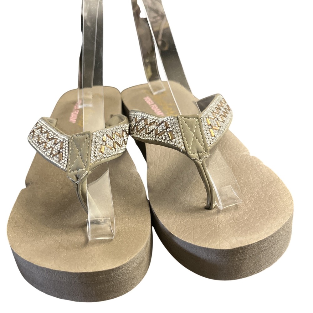 Skechers Flip Flops Womens 8 Taupe Yoga Foam Rhinestone Bling Platform Sandals - Picture 2 of 7